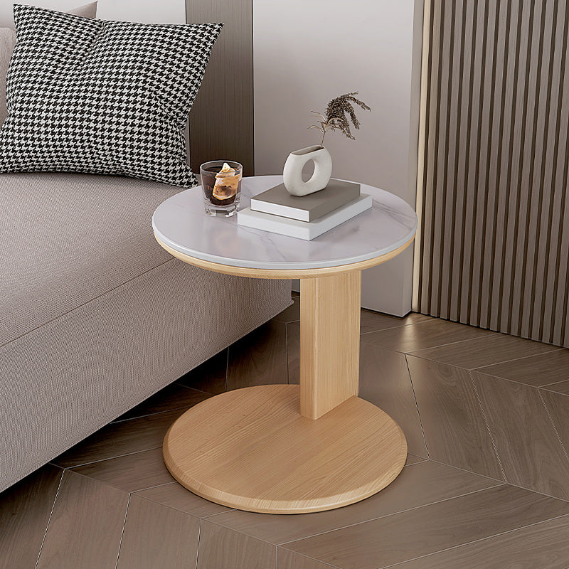 Contemporary Solid Wood Coffee Cocktail Table Slate Round Top Coffee Table