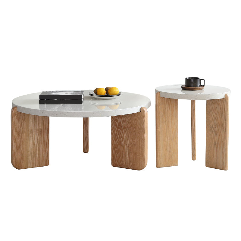 Round Terrazzo 1 Single Coffee Table Modern Style Wooden 3 Legs Cocktail Table