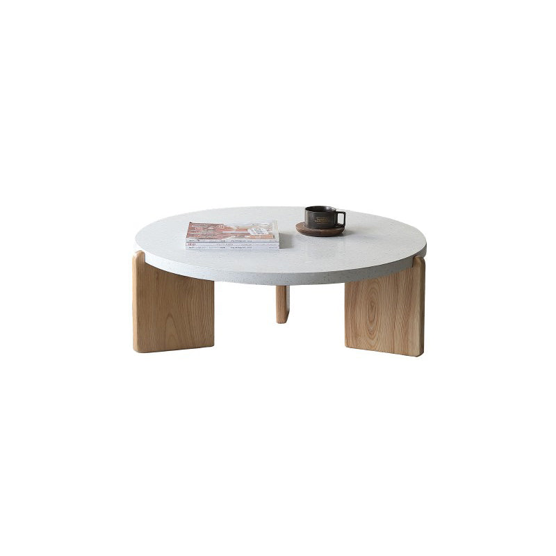 Round Terrazzo 1 Single Coffee Table Modern Style Wooden 3 Legs Cocktail Table