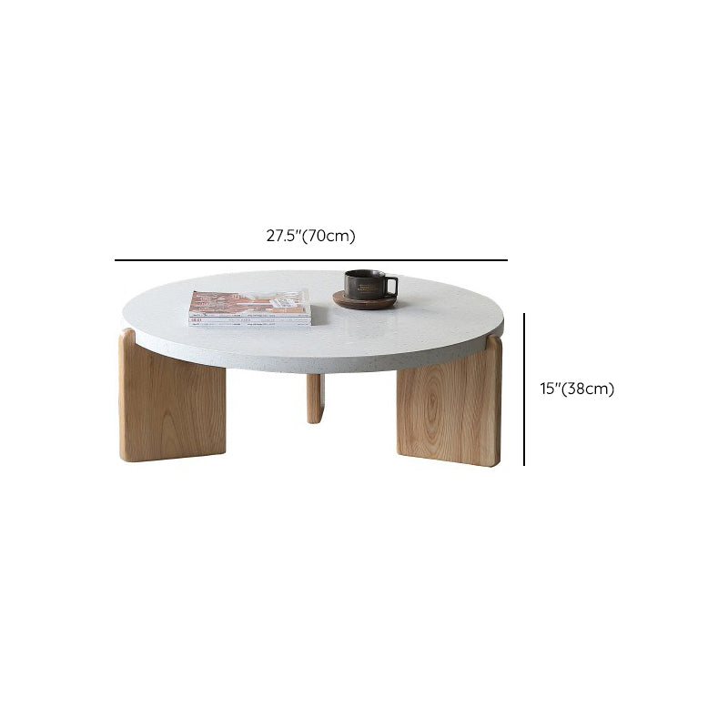 Round Terrazzo 1 Single Coffee Table Modern Style Wooden 3 Legs Cocktail Table