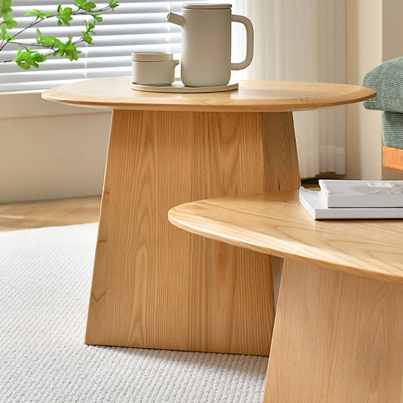 Pedestal Solid Wood Coffee Table Set Elliptical Simple Cocktail Table