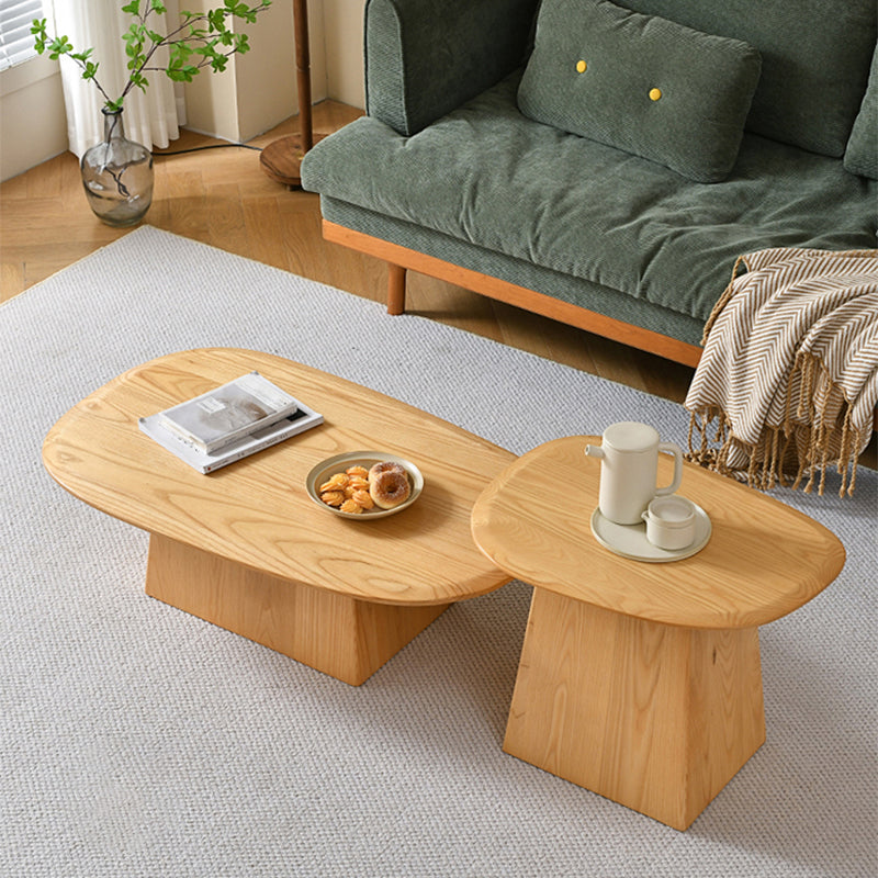 Pedestal Solid Wood Coffee Table Set Elliptical Simple Cocktail Table