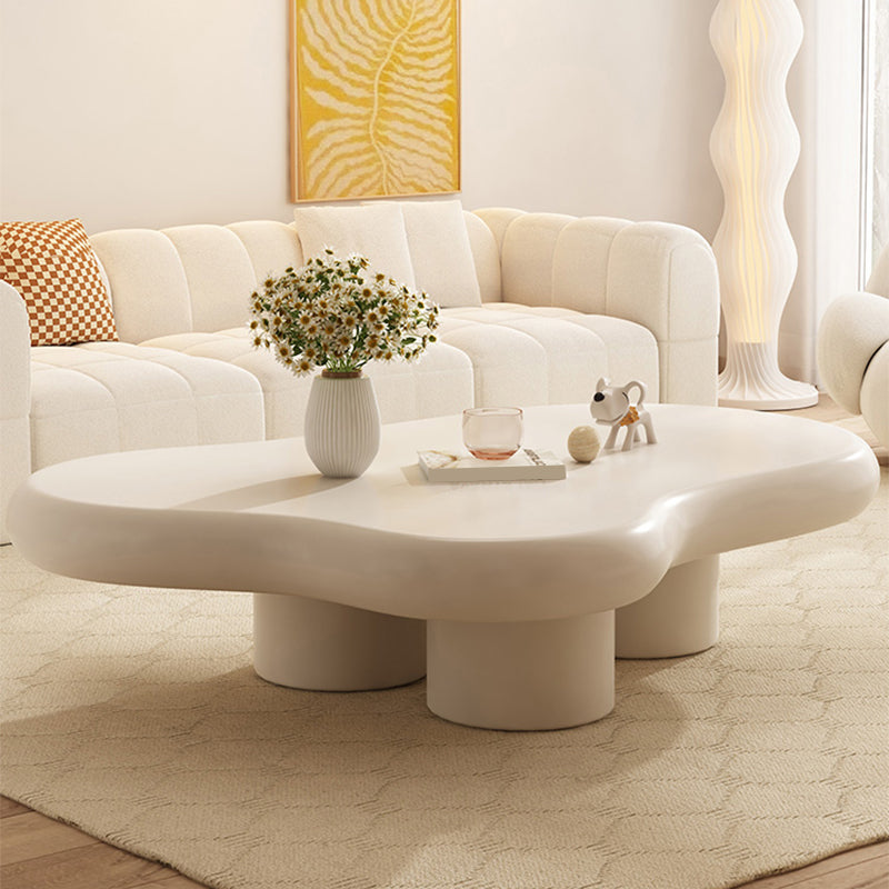 White 4 Legs Coffee Table Contemporary Geometric Wood Cocktail Table
