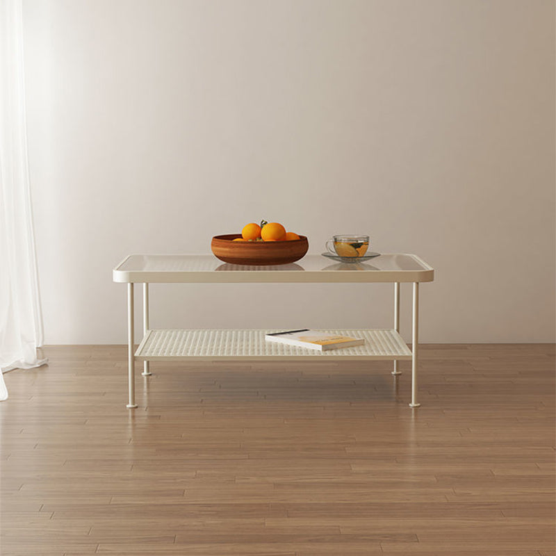 4 Legs Coffee Table Contemporary Glass Top Coffee Cocktail Table with Shelf