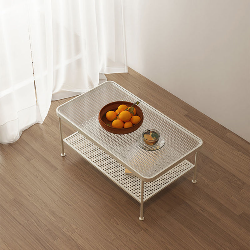 4 Legs Coffee Table Contemporary Glass Top Coffee Cocktail Table with Shelf