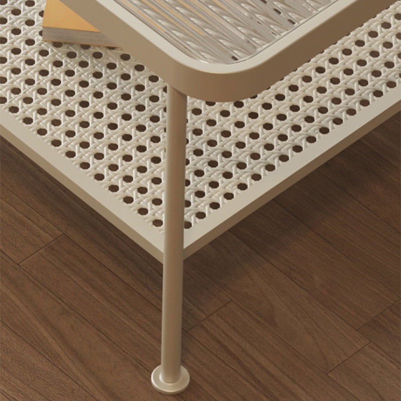 4 Legs Coffee Table Contemporary Glass Top Coffee Cocktail Table with Shelf