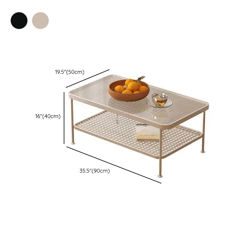 4 Legs Coffee Table Contemporary Glass Top Coffee Cocktail Table with Shelf