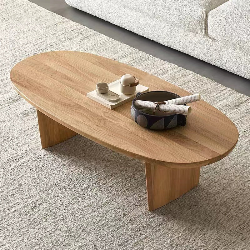 2 Legs Coffee Table Contemporary Solid Wood Coffee Cocktail Table