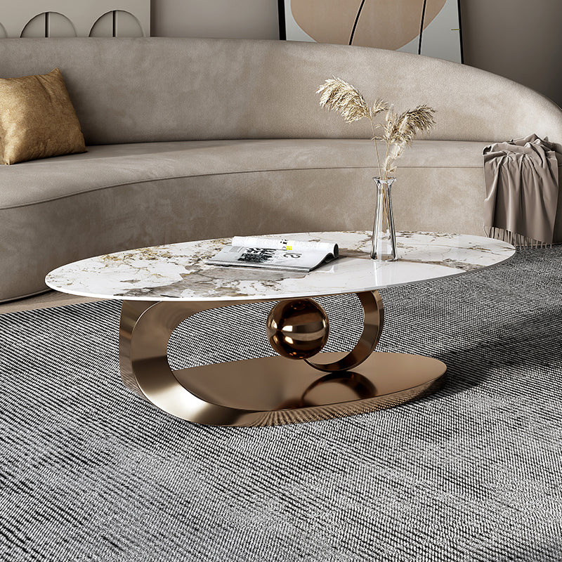 Glam Slate Top Coffee Table Abstract Oval Coffee Cocktail Table