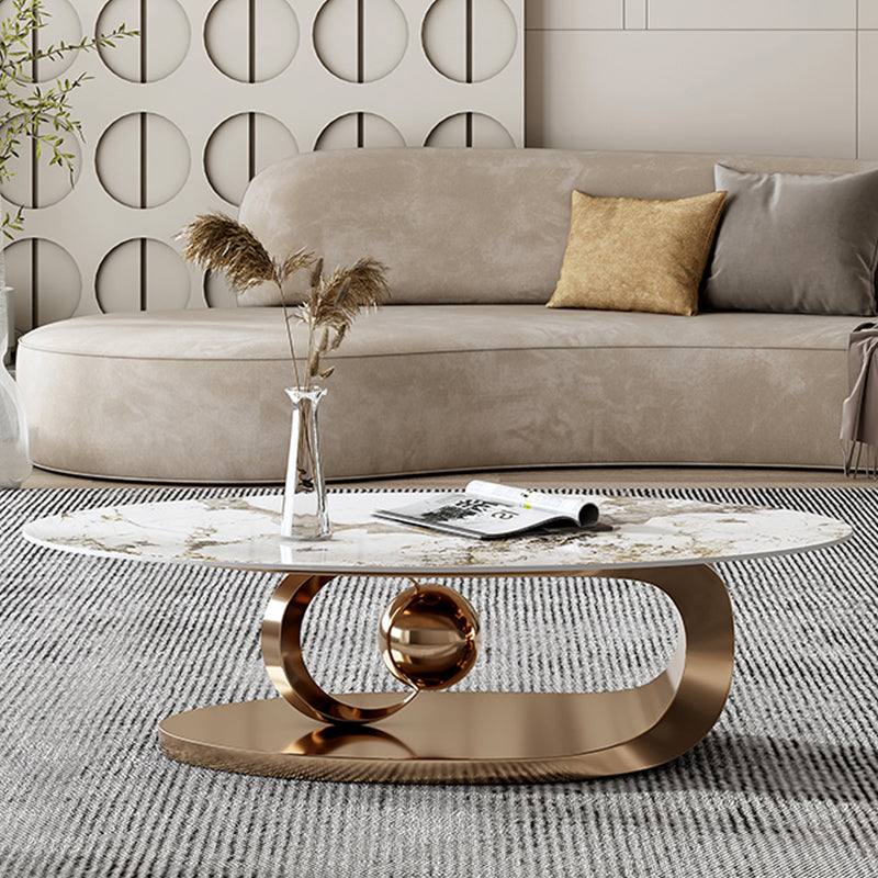 Glam Slate Top Coffee Table Abstract Oval Coffee Cocktail Table