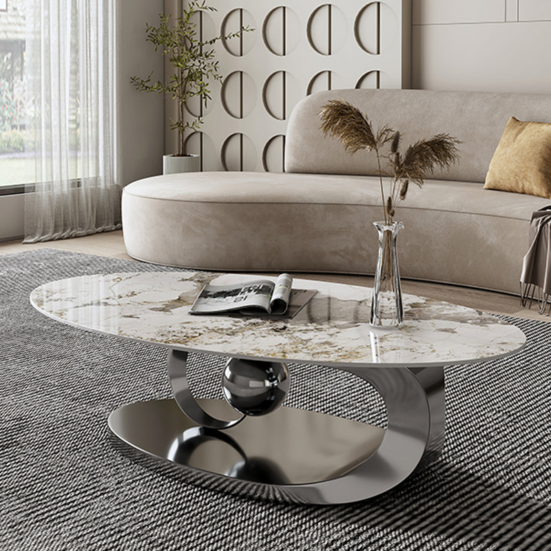 Glam Slate Top Coffee Table Abstract Oval Coffee Cocktail Table