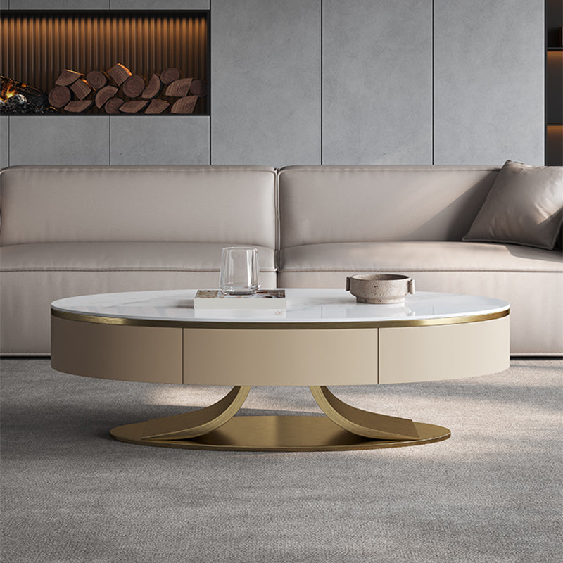 Glam Oval Coffee Table Abstract Slate Top Coffee Cocktail Table