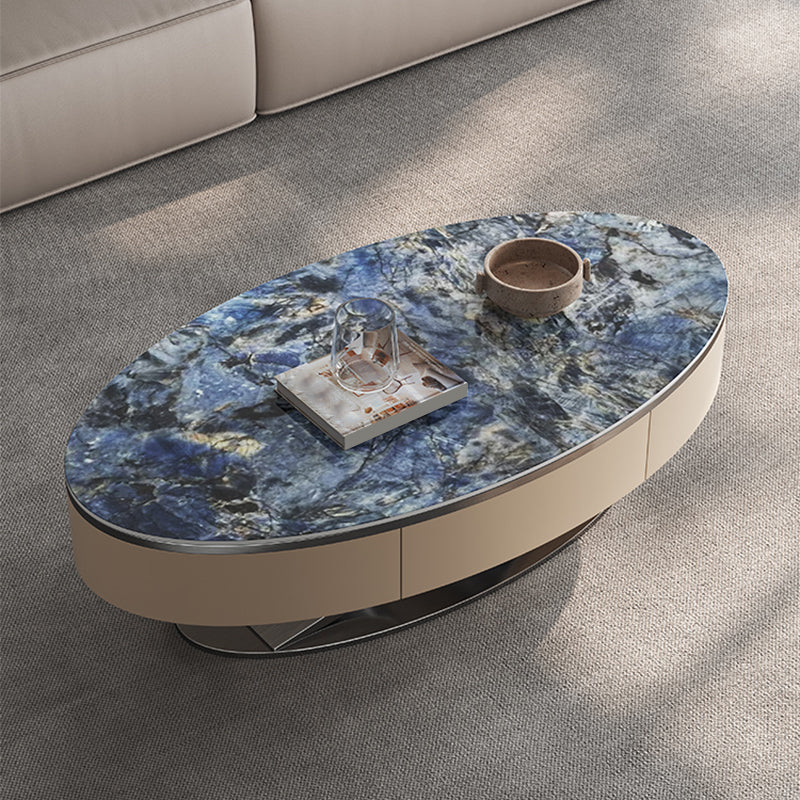Glam Oval Coffee Table Abstract Slate Top Coffee Cocktail Table