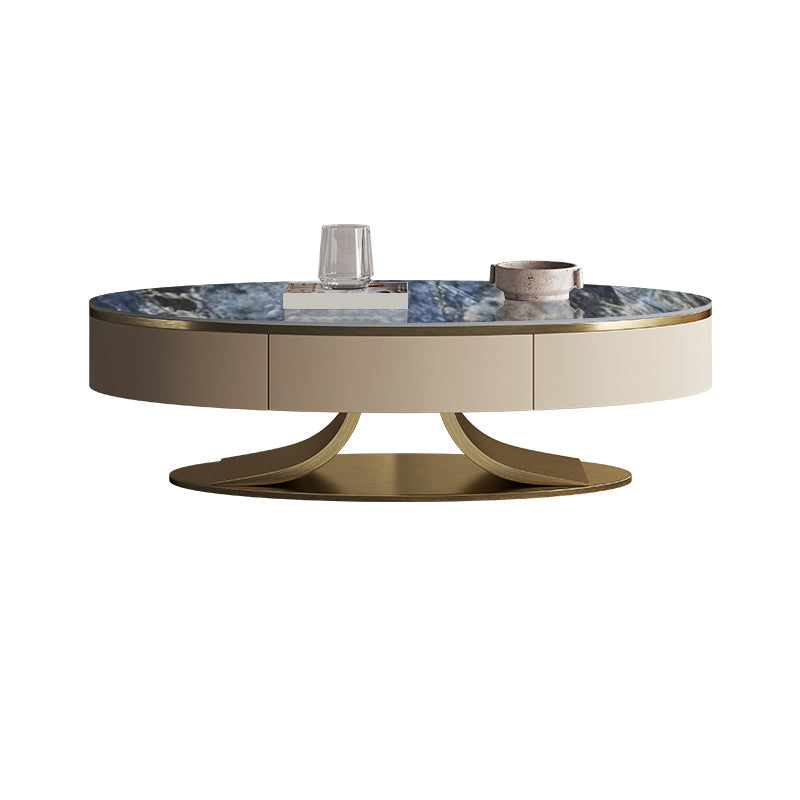 Glam Oval Coffee Table Abstract Slate Top Coffee Cocktail Table