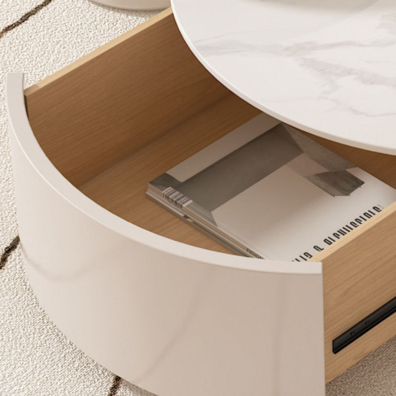 Drum Coffee Table Round Slate Top Cocktail Table with 2 Storage Drawers