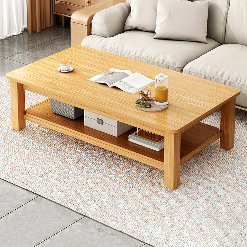 Rectangular Wooden 1 Single Coffee Table 4 Legs Cocktail Table with Shelf