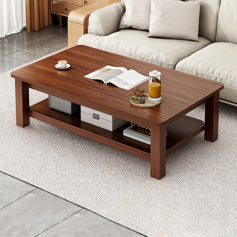 Rectangular Wooden 1 Single Coffee Table 4 Legs Cocktail Table with Shelf