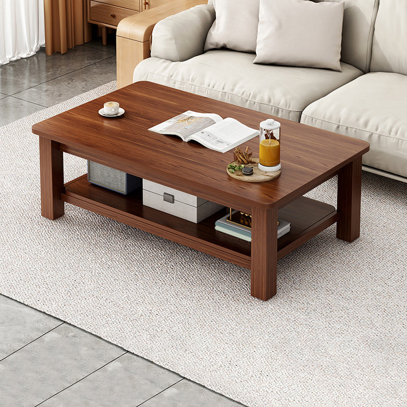Rectangular Wooden 1 Single Coffee Table 4 Legs Cocktail Table with Shelf