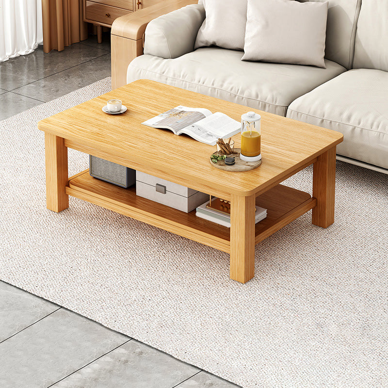 Rectangular Wooden 1 Single Coffee Table 4 Legs Cocktail Table with Shelf