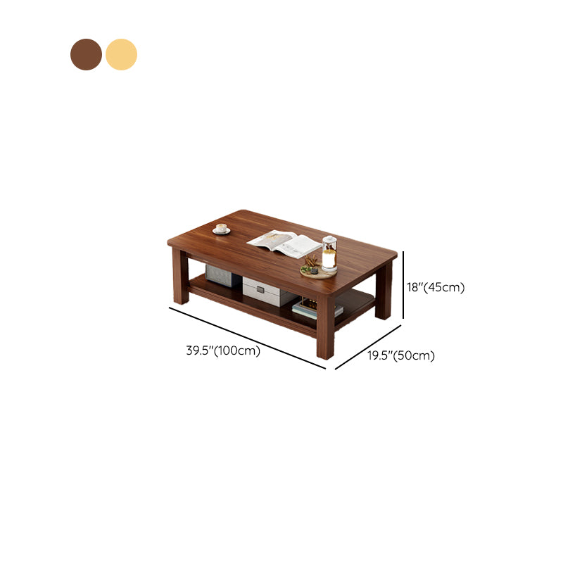Rectangular Wooden 1 Single Coffee Table 4 Legs Cocktail Table with Shelf