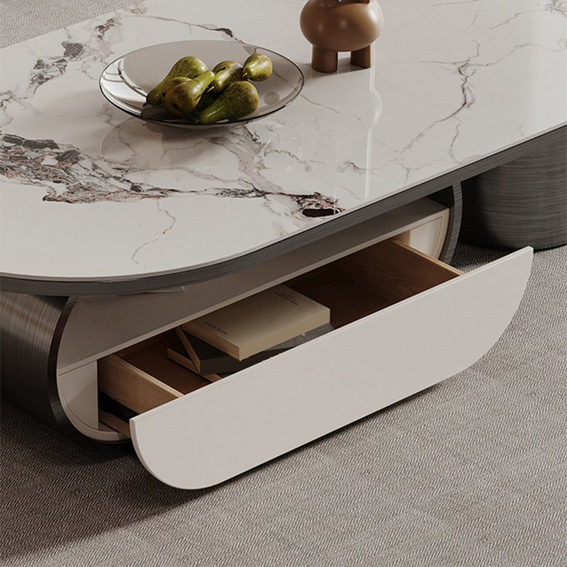Abstract Coffee Table Slate Cocktail Table with Storage Drawer and Shelf