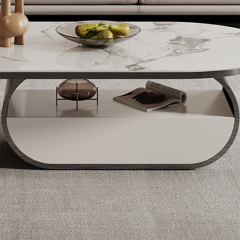 Abstract Coffee Table Slate Cocktail Table with Storage Drawer and Shelf