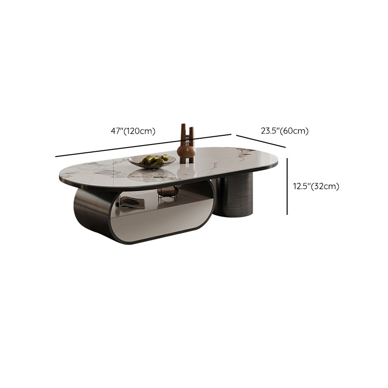 Abstract Coffee Table Slate Cocktail Table with Storage Drawer and Shelf