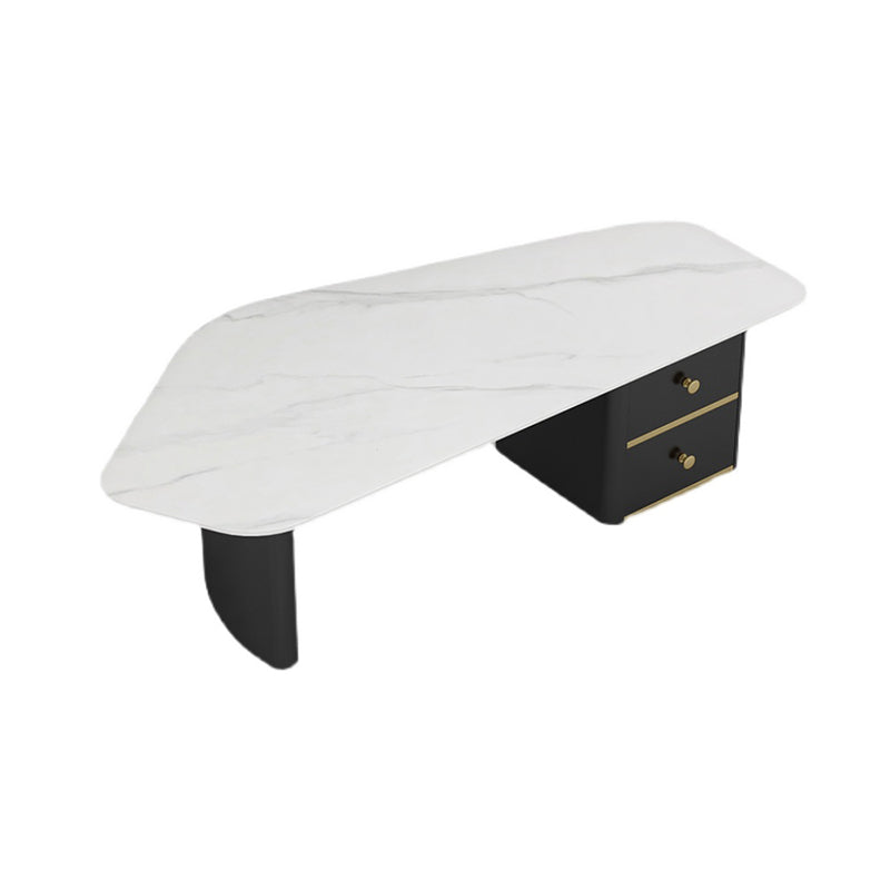 15"H Contemporary Coffee Table Stone Coffee Cocktail Table with Drawer