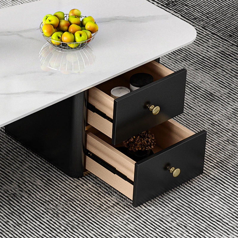 15"H Contemporary Coffee Table Stone Coffee Cocktail Table with Drawer