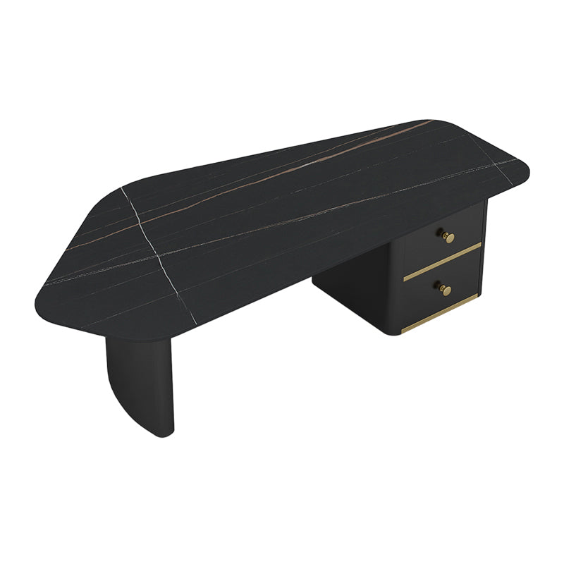 15"H Contemporary Coffee Table Stone Coffee Cocktail Table with Drawer