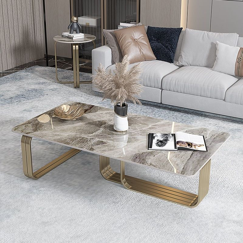 Glam Rectangle Cocktail Table Single Stone Top Coffee Cocktail Table