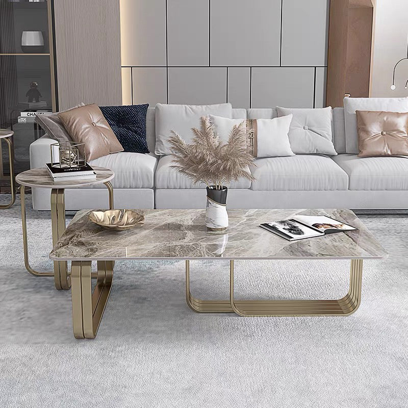 Glam Rectangle Cocktail Table Single Stone Top Coffee Cocktail Table