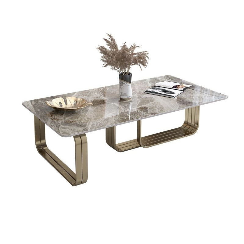 Glam Rectangle Cocktail Table Single Stone Top Coffee Cocktail Table