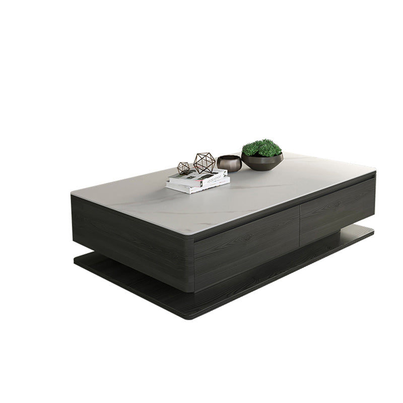 Contemporary Rectangular Stone Coffee Table 16.9" H Block Cocktail Table with 4 Drawers