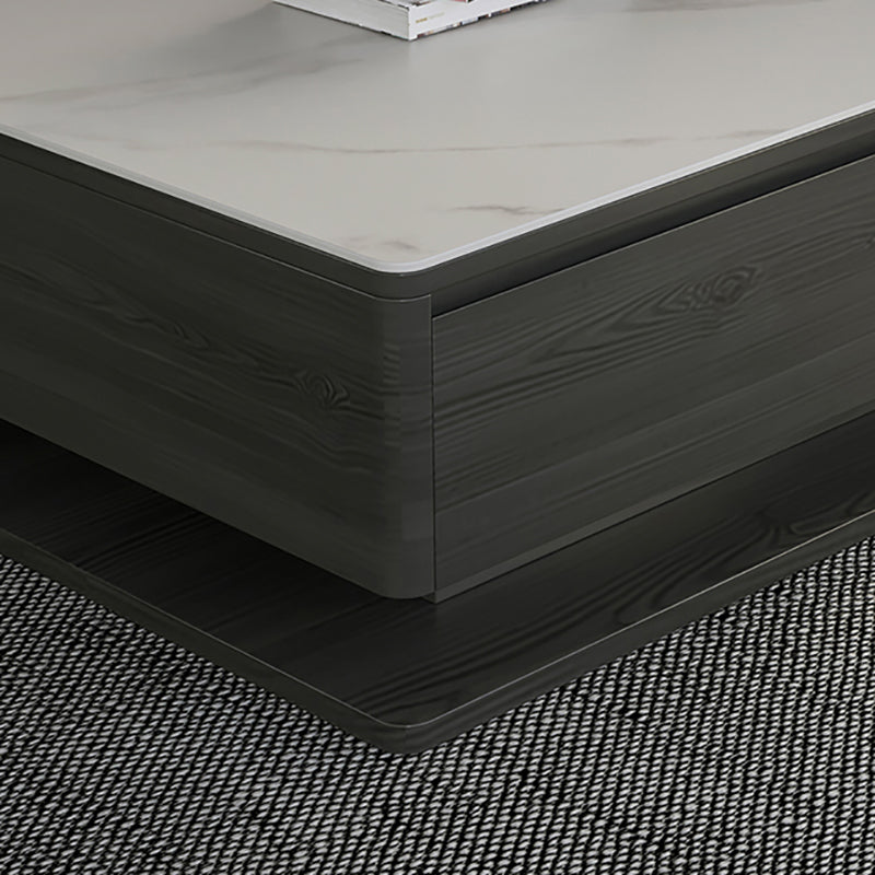Contemporary Rectangular Stone Coffee Table 16.9" H Block Cocktail Table with 4 Drawers