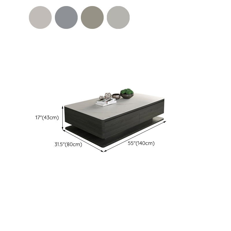 Contemporary Rectangular Stone Coffee Table 16.9" H Block Cocktail Table with 4 Drawers