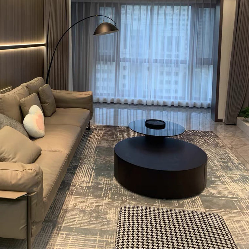 2-Drawer Drum 2 Bunching Coffee Tables Modern Round Wood Cocktail Table Set