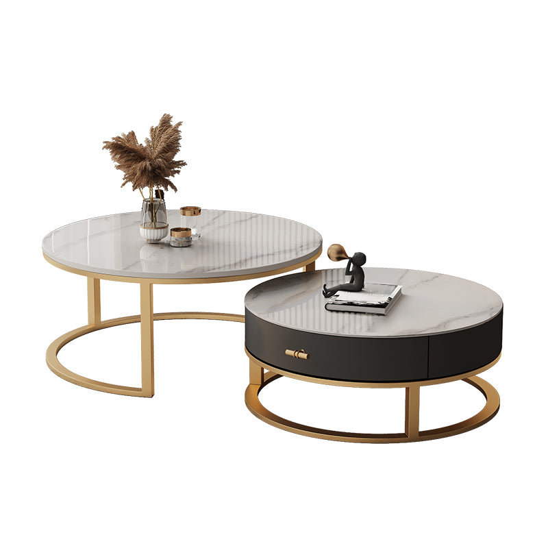 Frame Coffee Table White Slate Cocktail Table with Storage Drawers