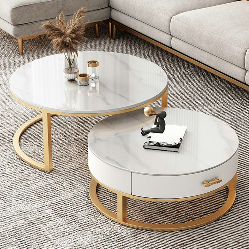 Frame Coffee Table White Slate Cocktail Table with Storage Drawers