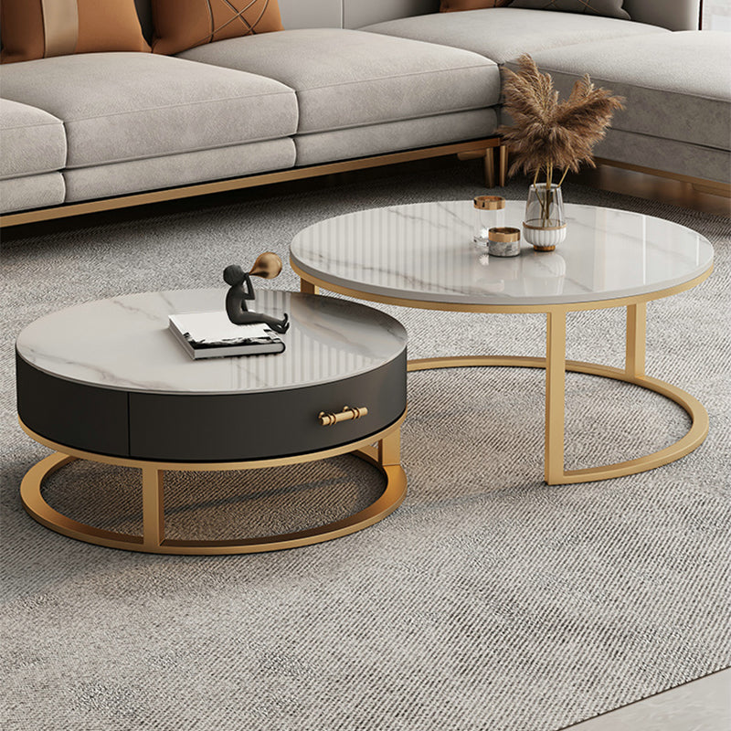 Frame Coffee Table White Slate Cocktail Table with Storage Drawers