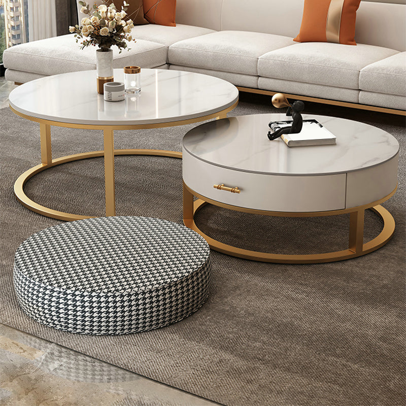 Frame Coffee Table White Slate Cocktail Table with Storage Drawers