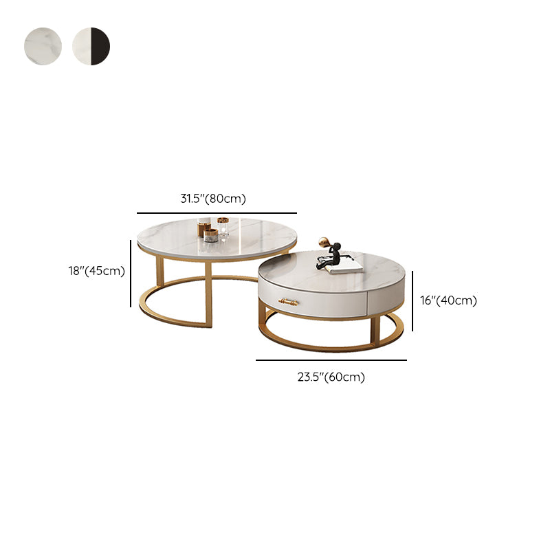 Frame Coffee Table White Slate Cocktail Table with Storage Drawers