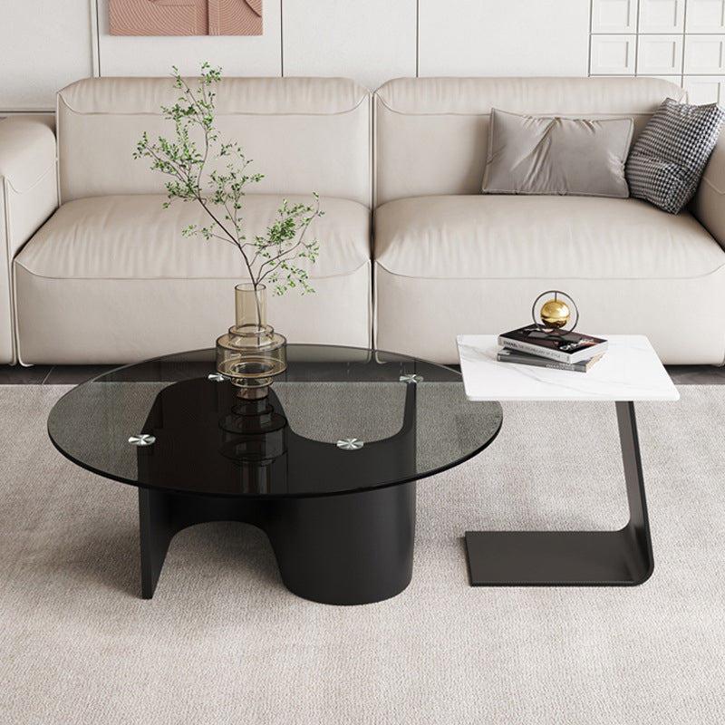 Modern Abstract Coffee Table Glass Wood Coffee Cocktail Table