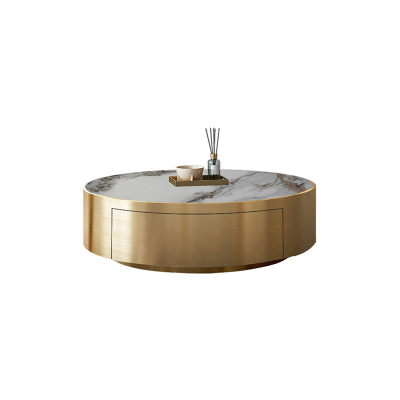 Modern Slate and Glass Top Coffee Table Set Round Drum Cocktail Table