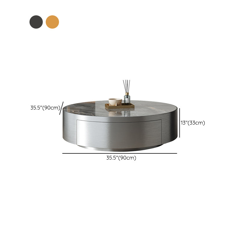 Modern Slate and Glass Top Coffee Table Set Round Drum Cocktail Table