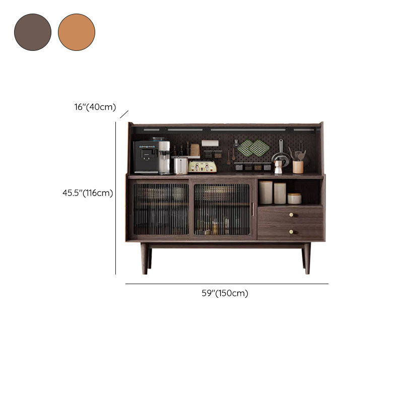 Ultra Modern Pine Dining Hutch Glass Doors Storage Cabinet with Drawers for Dining Room
