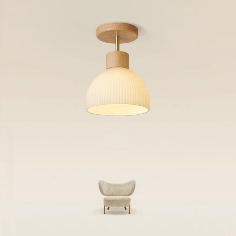 Contemporary Wood Ceiling Light White Shaded Flush Mount Lighting for Home