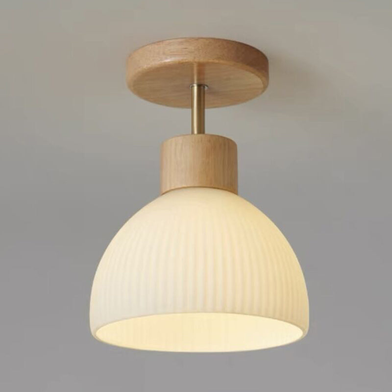 Contemporary Wood Ceiling Light White Shaded Flush Mount Lighting for Home