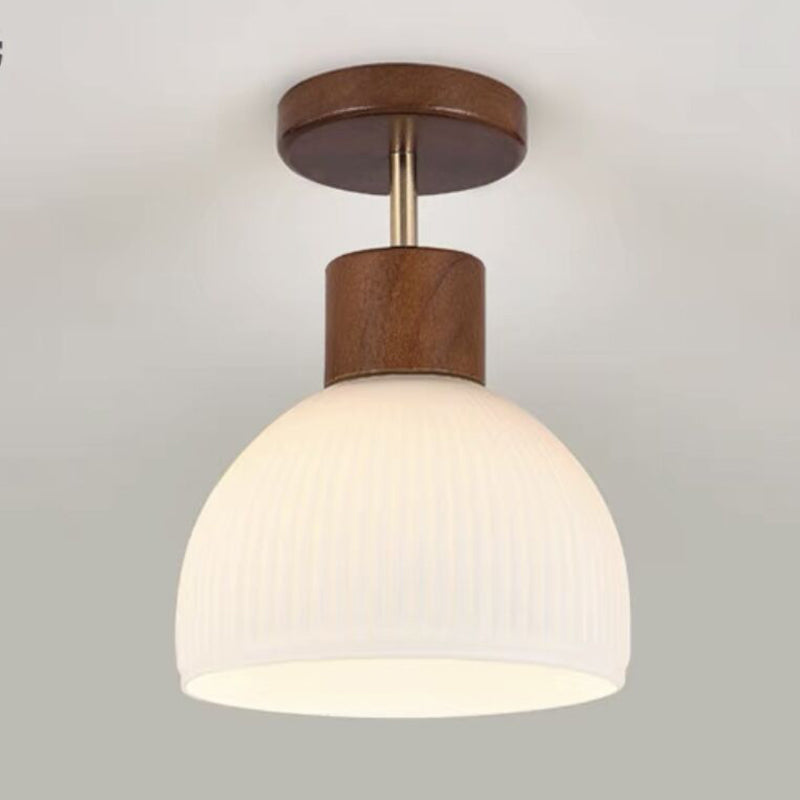 Contemporary Wood Ceiling Light White Shaded Flush Mount Lighting for Home