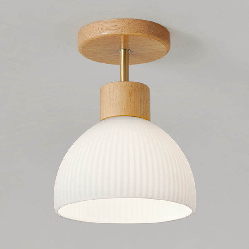 Contemporary Wood Ceiling Light White Shaded Flush Mount Lighting for Home